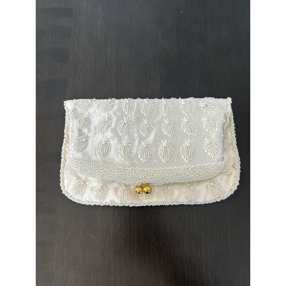 Vintage Bridal Satin Beaded Clutch Evening Bag minaudiere